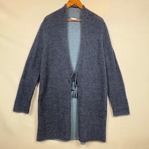 J Jill Womens Wool Tie Cardigan Duster Sweater Sz L Open Knit Beach Office NWOT